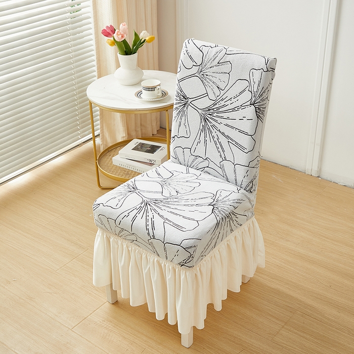 91家纺网 家纺一手货源 找家纺 丝绮鹿 2025新款银杏叶裙摆款椅套 银杏叶-象牙白