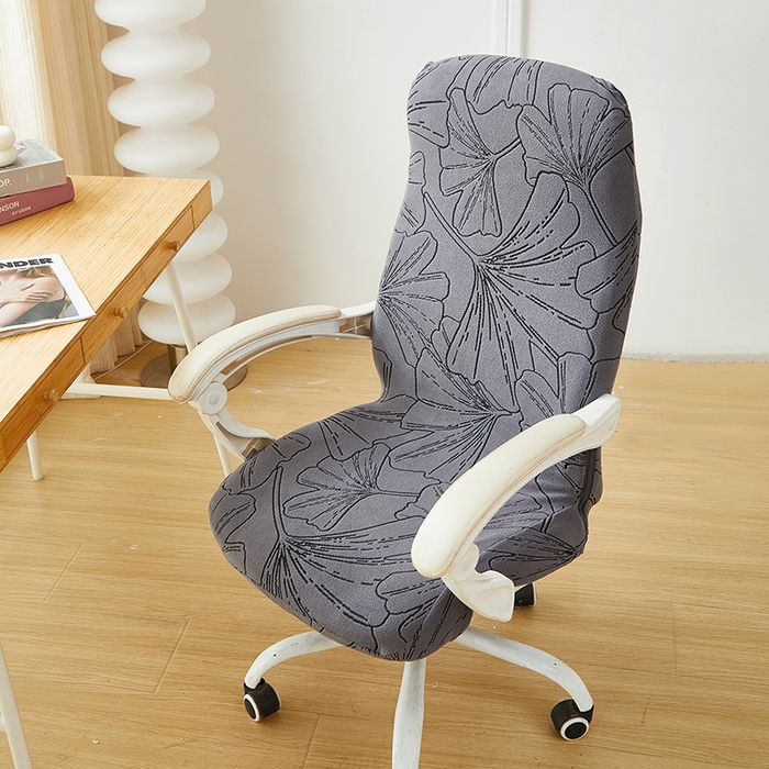 91家纺网 家纺一手货源 找家纺 丝绮鹿 2025新款银杏叶拉链款办公电脑椅套 银杏叶-绅士灰