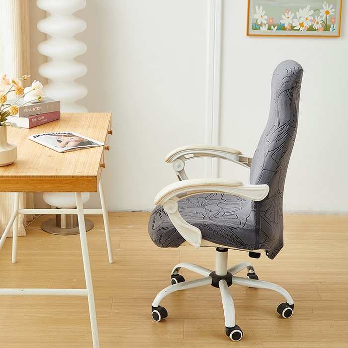 91家纺网 家纺一手货源 找家纺 丝绮鹿 2025新款银杏叶拉链款办公电脑椅套 银杏叶-绅士灰