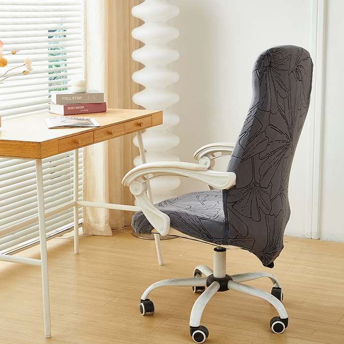 91家纺网 家纺一手货源 找家纺 丝绮鹿 2025新款银杏叶拉链款办公电脑椅套 银杏叶-绅士灰