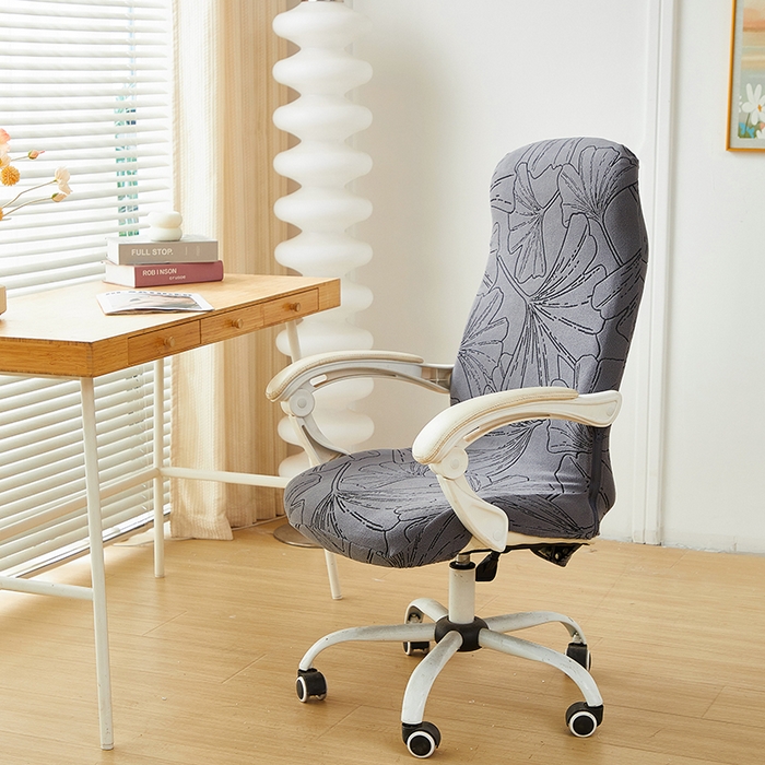 91家纺网 家纺一手货源 找家纺 丝绮鹿 2025新款银杏叶拉链款办公电脑椅套 银杏叶-绅士灰