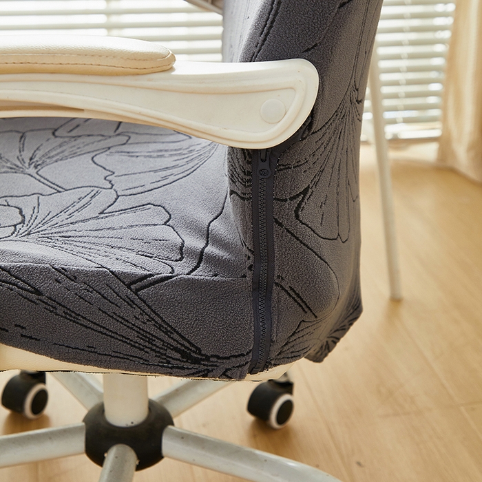 91家纺网 家纺一手货源 找家纺 丝绮鹿 2025新款银杏叶拉链款办公电脑椅套 银杏叶-绅士灰