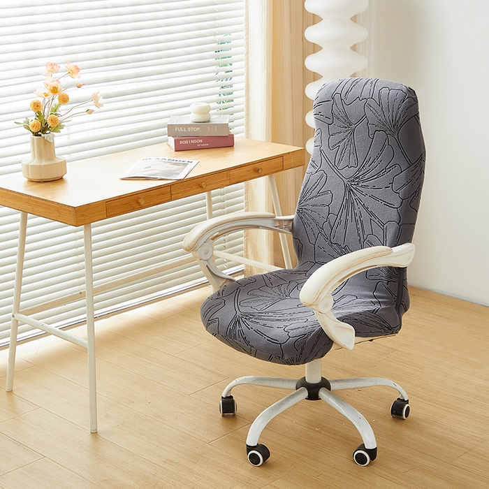 91家纺网 家纺一手货源 找家纺 丝绮鹿 2025新款银杏叶拉链款办公电脑椅套 银杏叶-绅士灰