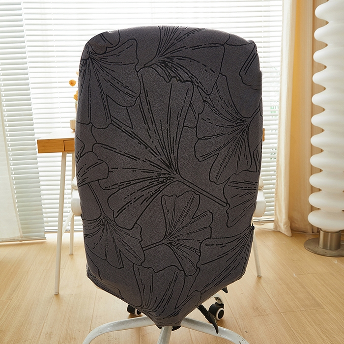 91家纺网 家纺一手货源 找家纺 丝绮鹿 2025新款银杏叶拉链款办公电脑椅套 银杏叶-绅士灰