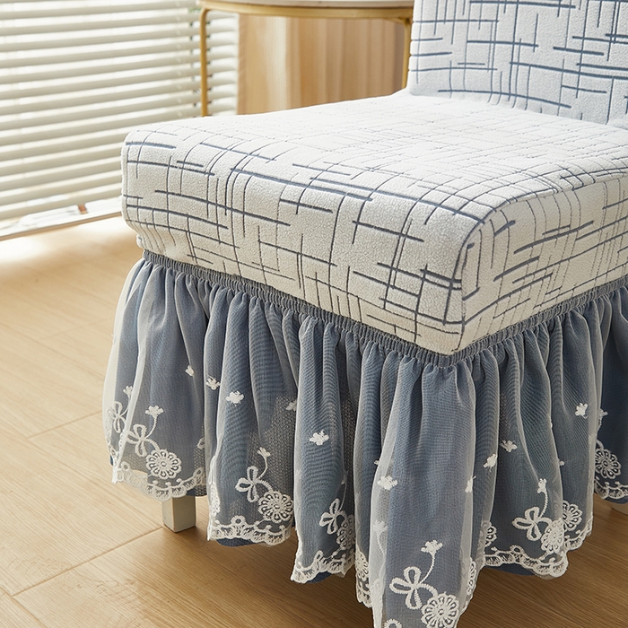 91家纺网 家纺一手货源 找家纺 丝绮鹿 2025新款极简裙摆款椅套 极简-蓝