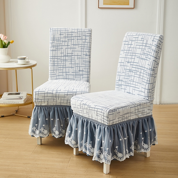 91家纺网 家纺一手货源 找家纺 丝绮鹿 2025新款极简裙摆款椅套 极简-蓝