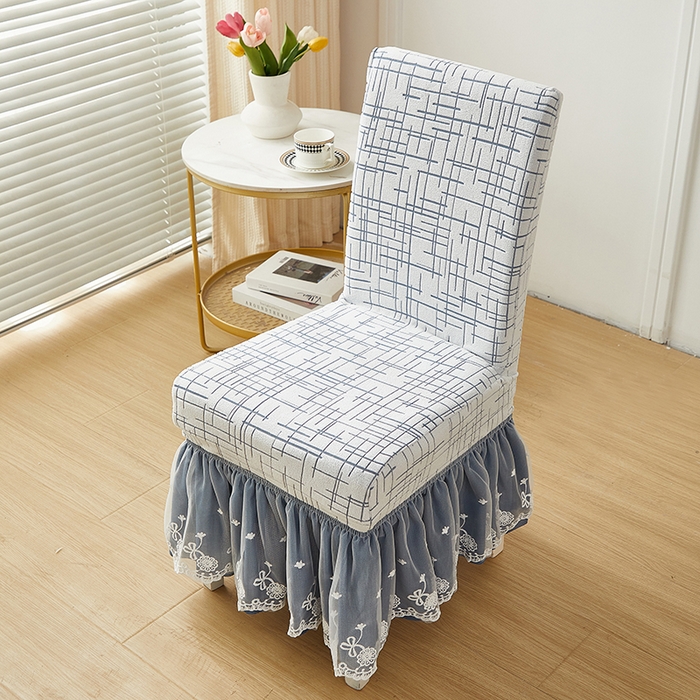 91家纺网 家纺一手货源 找家纺 丝绮鹿 2025新款极简裙摆款椅套 极简-蓝