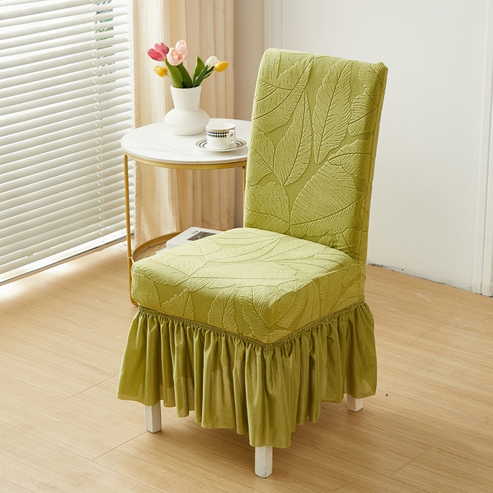 91家纺网 家纺一手货源 找家纺 丝绮鹿 2025新款富贵叶裙摆款椅套 富贵叶-橄榄绿