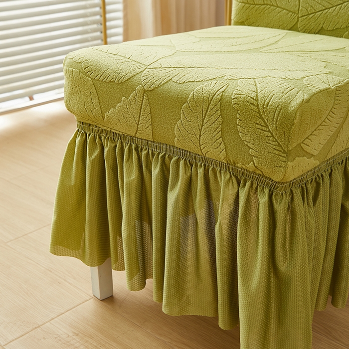 91家纺网 家纺一手货源 找家纺 丝绮鹿 2025新款富贵叶裙摆款椅套 富贵叶-橄榄绿