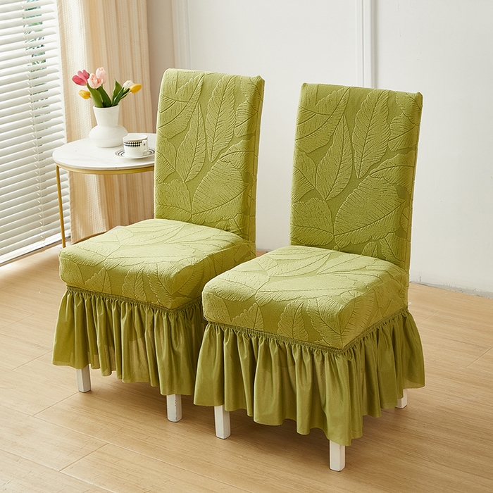 91家纺网 家纺一手货源 找家纺 丝绮鹿 2025新款富贵叶裙摆款椅套 富贵叶-橄榄绿