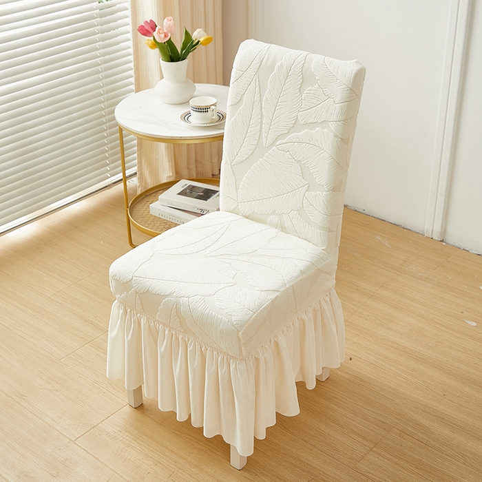 丝绮鹿 2025新款富贵叶裙摆款椅套 富贵叶-米白
