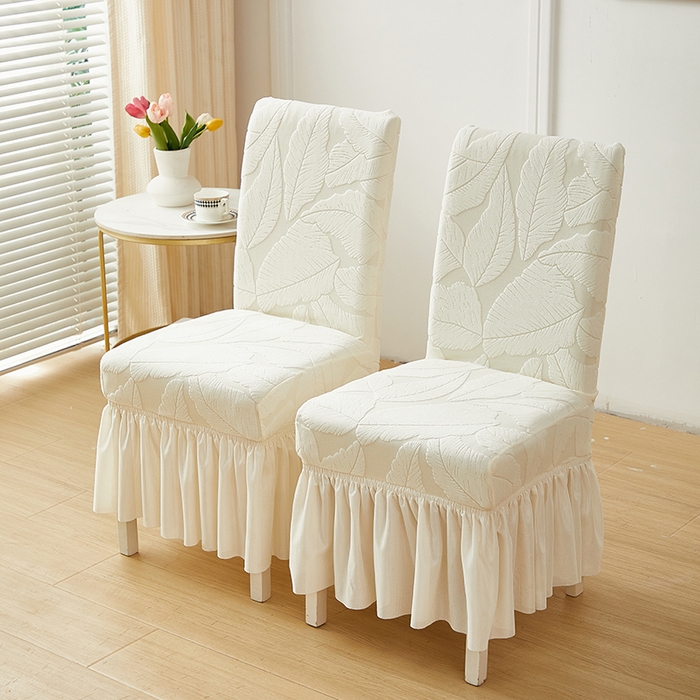 91家纺网 家纺一手货源 找家纺 丝绮鹿 2025新款富贵叶裙摆款椅套 富贵叶-米白