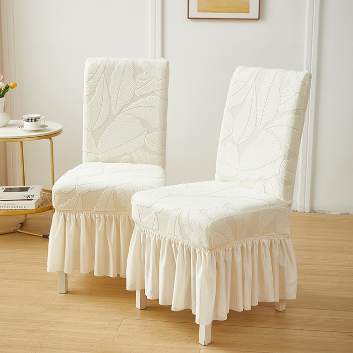 91家纺网 家纺一手货源 找家纺 丝绮鹿 2025新款富贵叶裙摆款椅套 富贵叶-米白