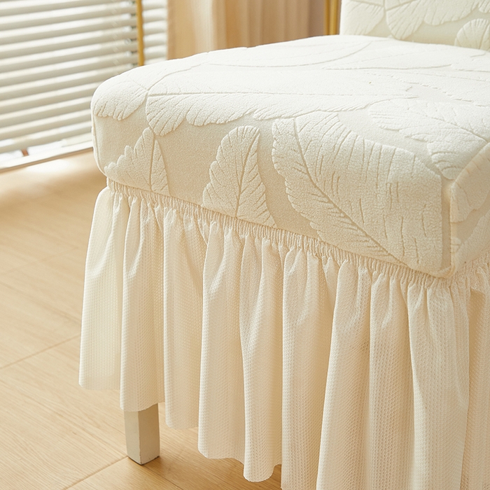 91家纺网 家纺一手货源 找家纺 丝绮鹿 2025新款富贵叶裙摆款椅套 富贵叶-米白