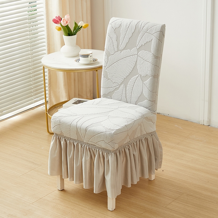 91家纺网 家纺一手货源 找家纺 丝绮鹿 2025新款富贵叶裙摆款椅套 富贵叶-浅灰