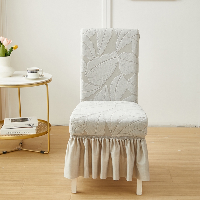 91家纺网 家纺一手货源 找家纺 丝绮鹿 2025新款富贵叶裙摆款椅套 富贵叶-浅灰