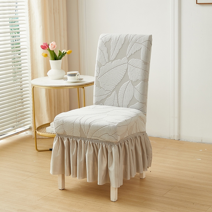 91家纺网 家纺一手货源 找家纺 丝绮鹿 2025新款富贵叶裙摆款椅套 富贵叶-浅灰