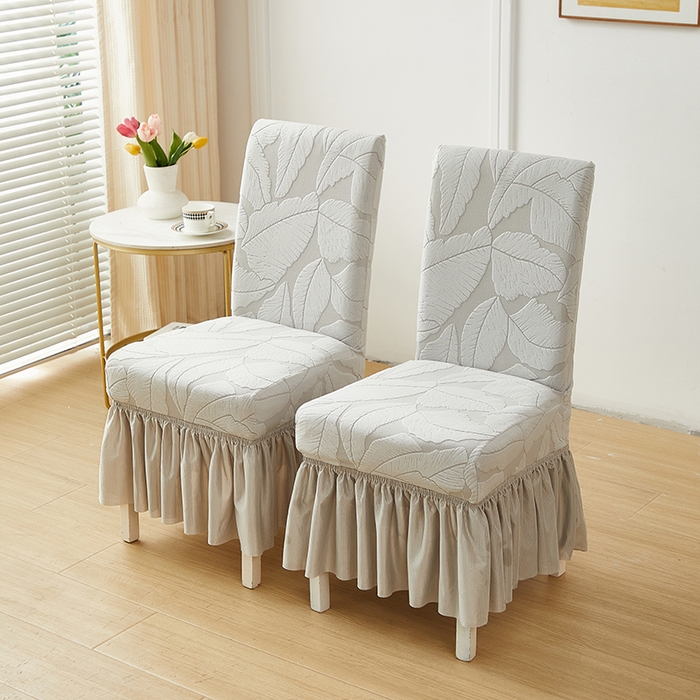 91家纺网 家纺一手货源 找家纺 丝绮鹿 2025新款富贵叶裙摆款椅套 富贵叶-浅灰