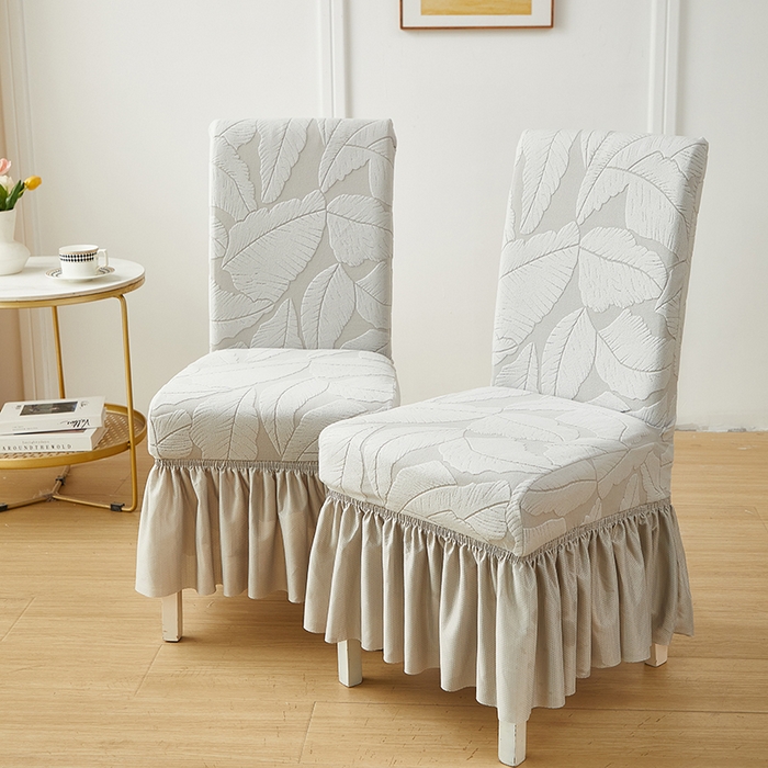 91家纺网 家纺一手货源 找家纺 丝绮鹿 2025新款富贵叶裙摆款椅套 富贵叶-浅灰