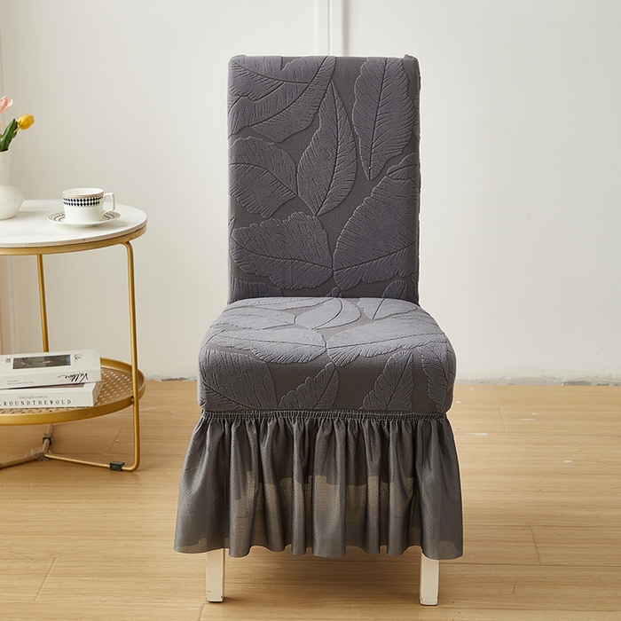 91家纺网 家纺一手货源 找家纺 丝绮鹿 2025新款富贵叶裙摆款椅套 富贵叶-深灰