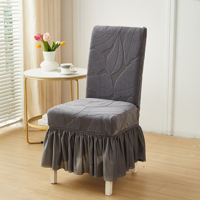 91家纺网 家纺一手货源 找家纺 丝绮鹿 2025新款富贵叶裙摆款椅套 富贵叶-深灰