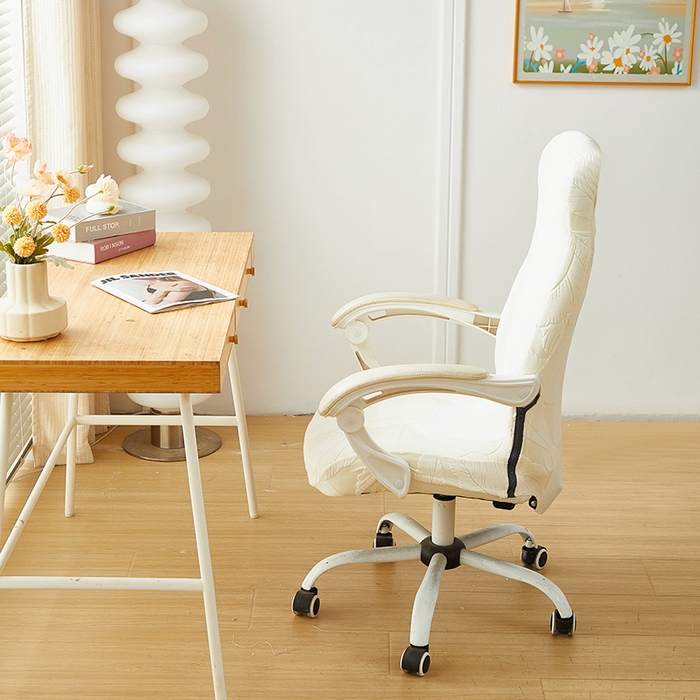 91家纺网 家纺一手货源 找家纺 丝绮鹿 2025新款富贵叶拉链款办公电脑椅套 富贵叶-米白