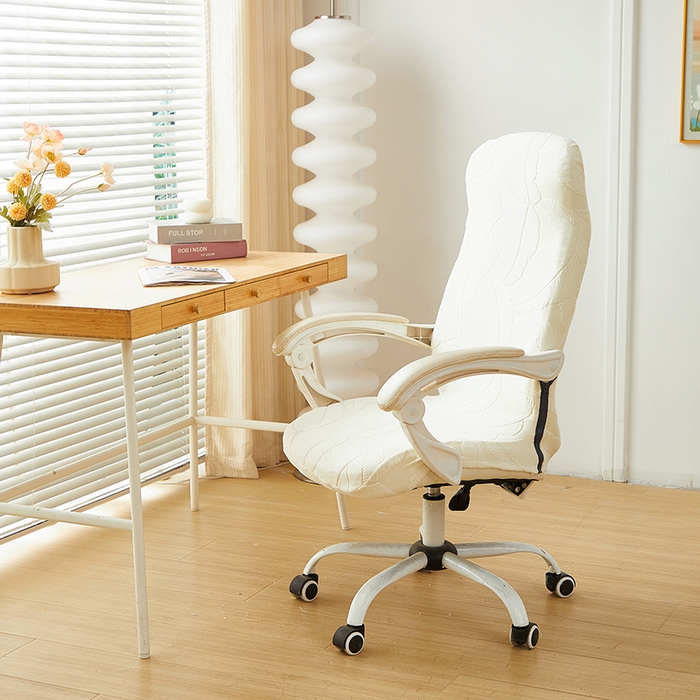 91家纺网 家纺一手货源 找家纺 丝绮鹿 2025新款富贵叶拉链款办公电脑椅套 富贵叶-米白