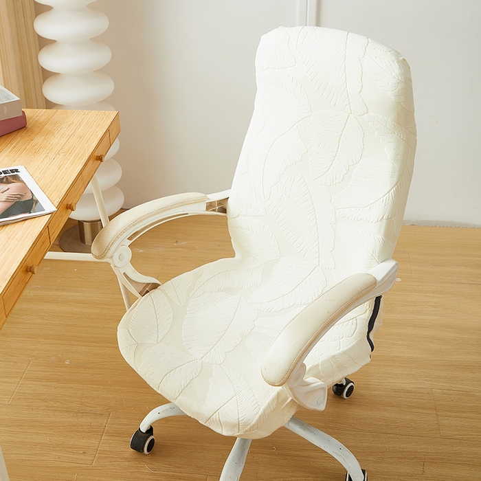 91家纺网 家纺一手货源 找家纺 丝绮鹿 2025新款富贵叶拉链款办公电脑椅套 富贵叶-米白
