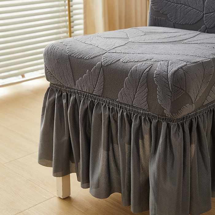 91家纺网 家纺一手货源 找家纺 丝绮鹿 2025新款富贵叶裙摆款椅套 富贵叶-深灰