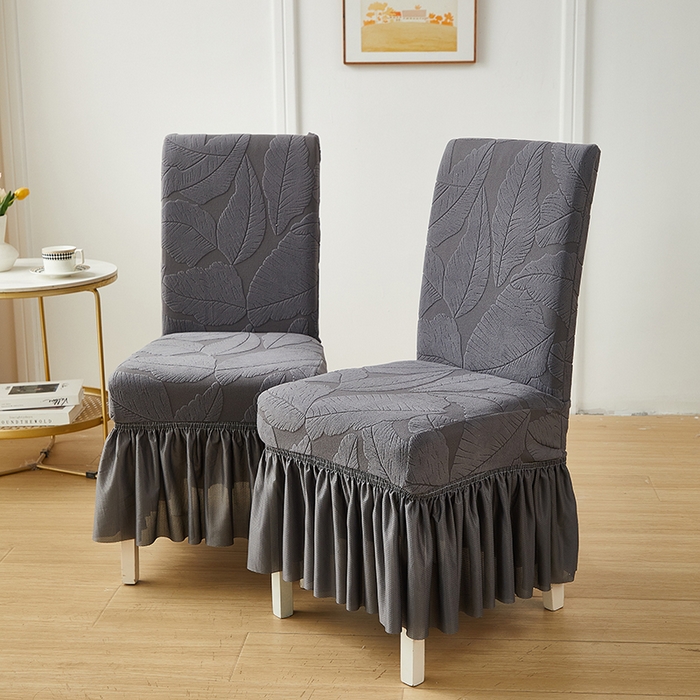 91家纺网 家纺一手货源 找家纺 丝绮鹿 2025新款富贵叶裙摆款椅套 富贵叶-深灰