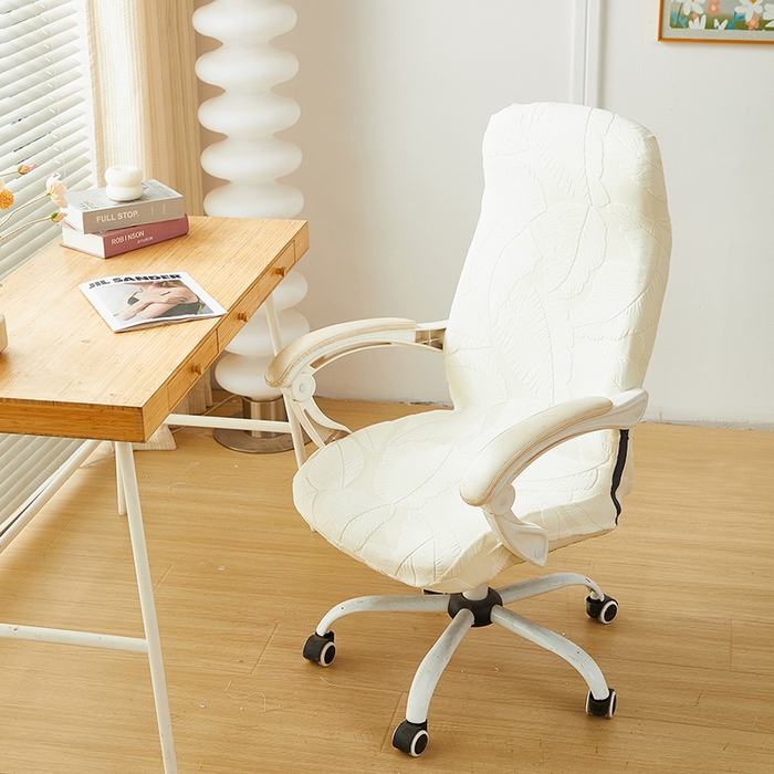 91家纺网 家纺一手货源 找家纺 丝绮鹿 2025新款富贵叶拉链款办公电脑椅套 富贵叶-米白