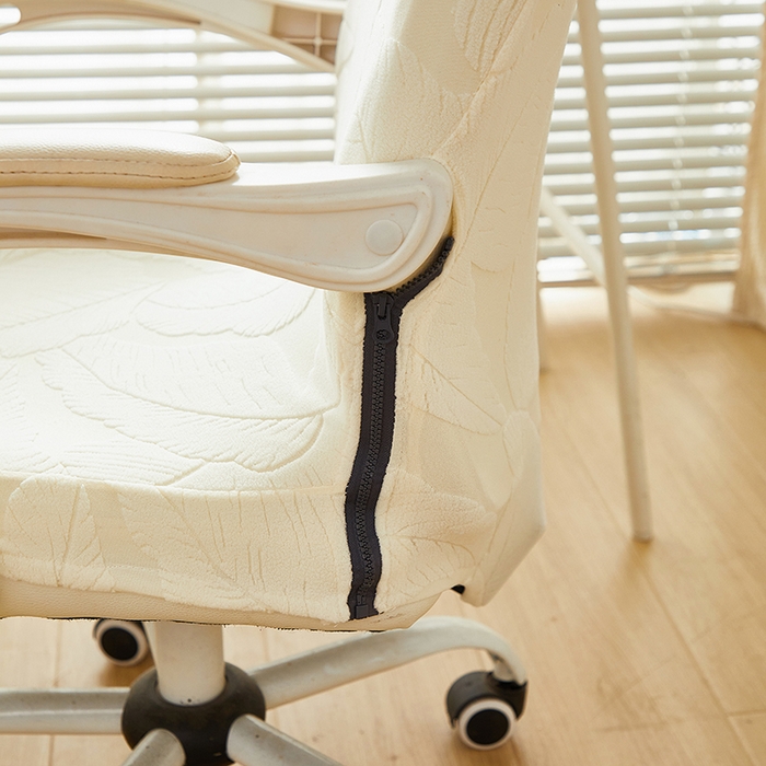 91家纺网 家纺一手货源 找家纺 丝绮鹿 2025新款富贵叶拉链款办公电脑椅套 富贵叶-米白