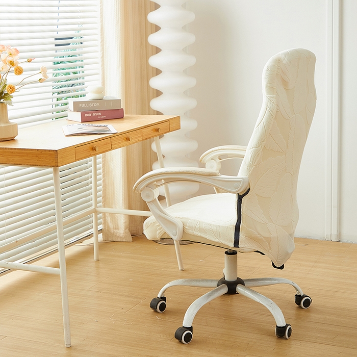 91家纺网 家纺一手货源 找家纺 丝绮鹿 2025新款富贵叶拉链款办公电脑椅套 富贵叶-米白