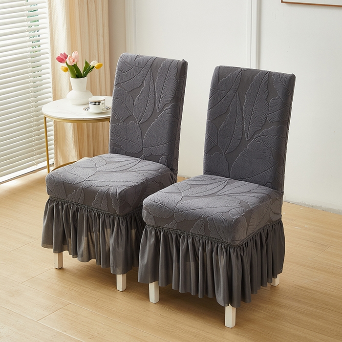 91家纺网 家纺一手货源 找家纺 丝绮鹿 2025新款富贵叶裙摆款椅套 富贵叶-深灰