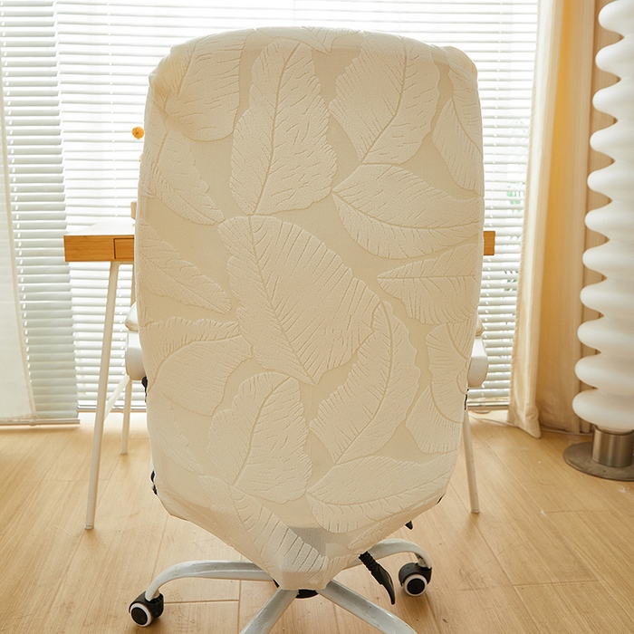 91家纺网 家纺一手货源 找家纺 丝绮鹿 2025新款富贵叶拉链款办公电脑椅套 富贵叶-米白