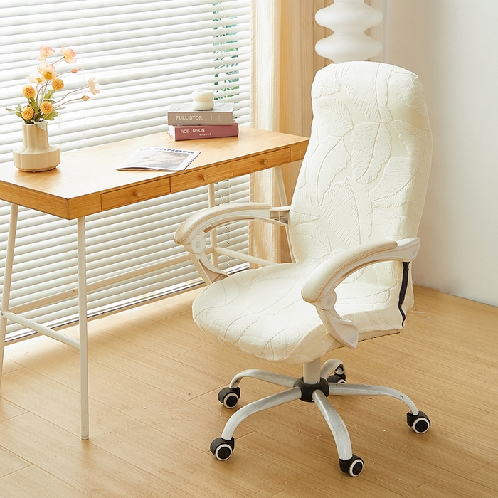 91家纺网 家纺一手货源 找家纺 丝绮鹿 2025新款富贵叶拉链款办公电脑椅套 富贵叶-米白