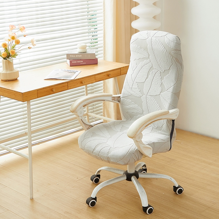 91家纺网 家纺一手货源 找家纺 丝绮鹿 2025新款富贵叶拉链款办公电脑椅套 富贵叶-浅灰