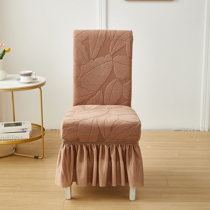 91家纺网 家纺一手货源 找家纺 丝绮鹿 2025新款富贵叶裙摆款椅套 富贵叶-时尚咖