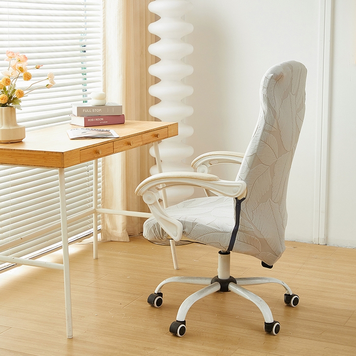 91家纺网 家纺一手货源 找家纺 丝绮鹿 2025新款富贵叶拉链款办公电脑椅套 富贵叶-浅灰