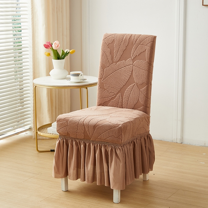 91家纺网 家纺一手货源 找家纺 丝绮鹿 2025新款富贵叶裙摆款椅套 富贵叶-时尚咖