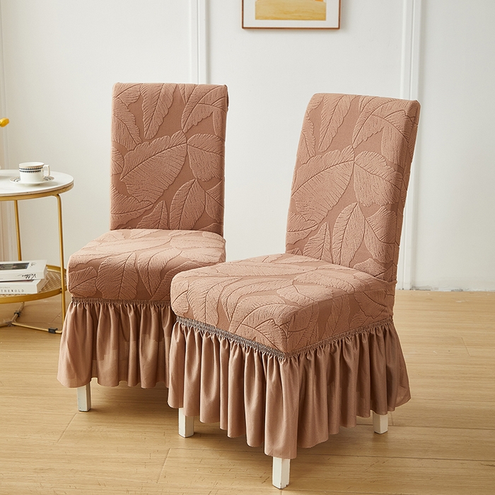 91家纺网 家纺一手货源 找家纺 丝绮鹿 2025新款富贵叶裙摆款椅套 富贵叶-时尚咖