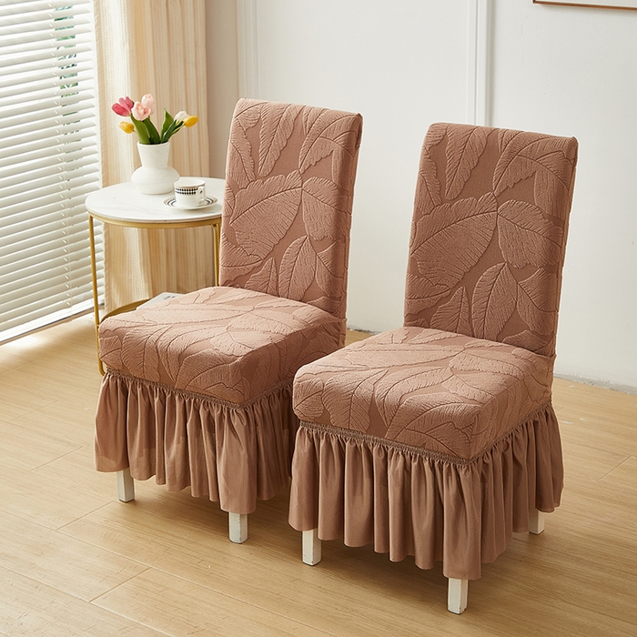 91家纺网 家纺一手货源 找家纺 丝绮鹿 2025新款富贵叶裙摆款椅套 富贵叶-时尚咖