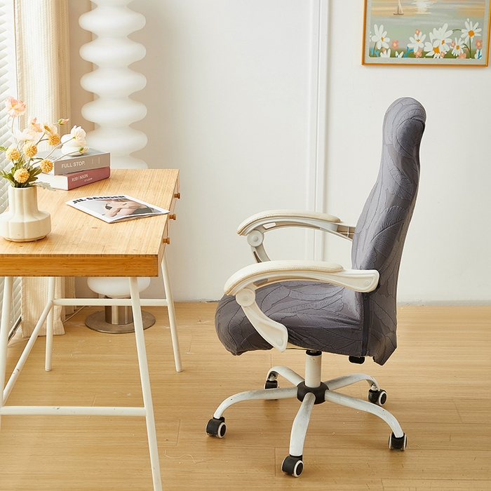 91家纺网 家纺一手货源 找家纺 丝绮鹿 2025新款富贵叶拉链款办公电脑椅套 富贵叶-深灰