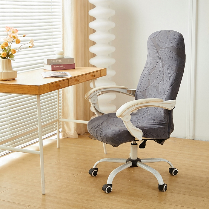 91家纺网 家纺一手货源 找家纺 丝绮鹿 2025新款富贵叶拉链款办公电脑椅套 富贵叶-深灰
