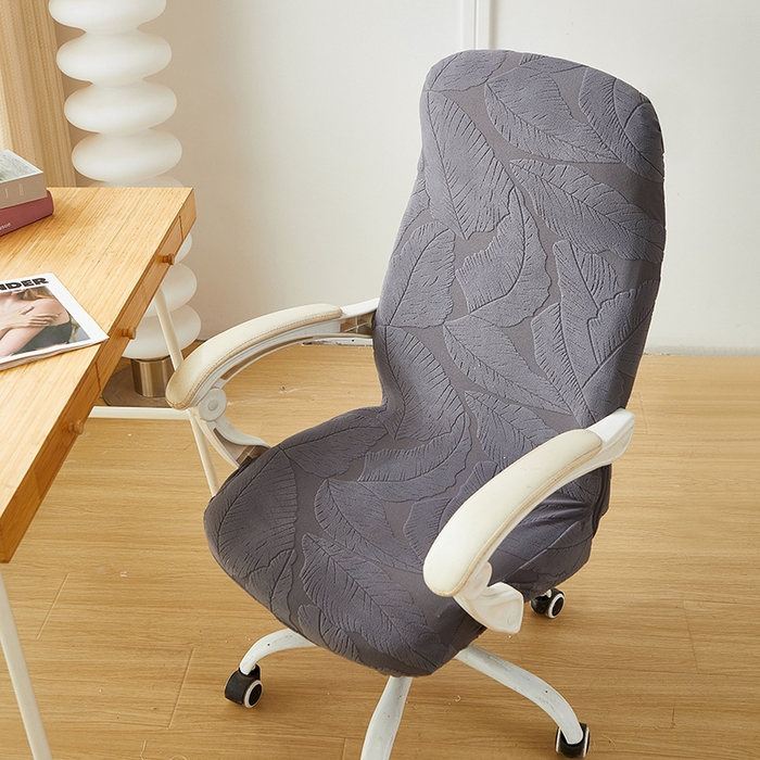 91家纺网 家纺一手货源 找家纺 丝绮鹿 2025新款富贵叶拉链款办公电脑椅套 富贵叶-深灰