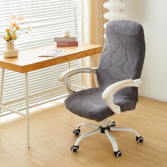 91家纺网 家纺一手货源 找家纺 丝绮鹿 2025新款富贵叶拉链款办公电脑椅套 富贵叶-深灰