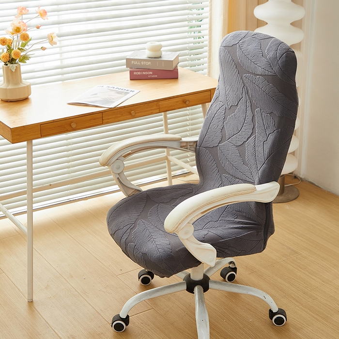 91家纺网 家纺一手货源 找家纺 丝绮鹿 2025新款富贵叶拉链款办公电脑椅套 富贵叶-深灰