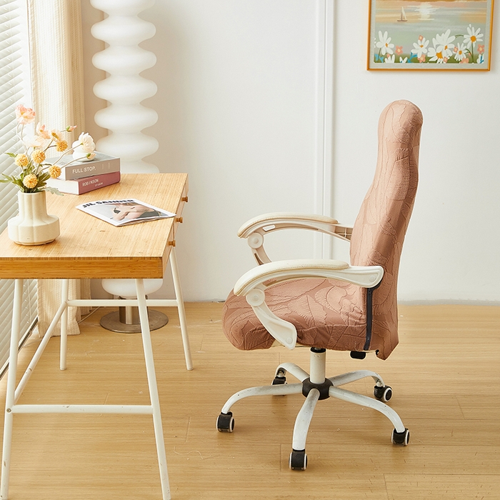 91家纺网 家纺一手货源 找家纺 丝绮鹿 2025新款富贵叶拉链款办公电脑椅套 富贵叶-时尚咖