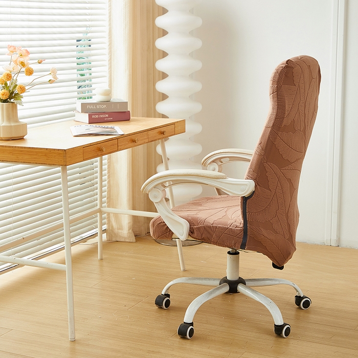 91家纺网 家纺一手货源 找家纺 丝绮鹿 2025新款富贵叶拉链款办公电脑椅套 富贵叶-时尚咖