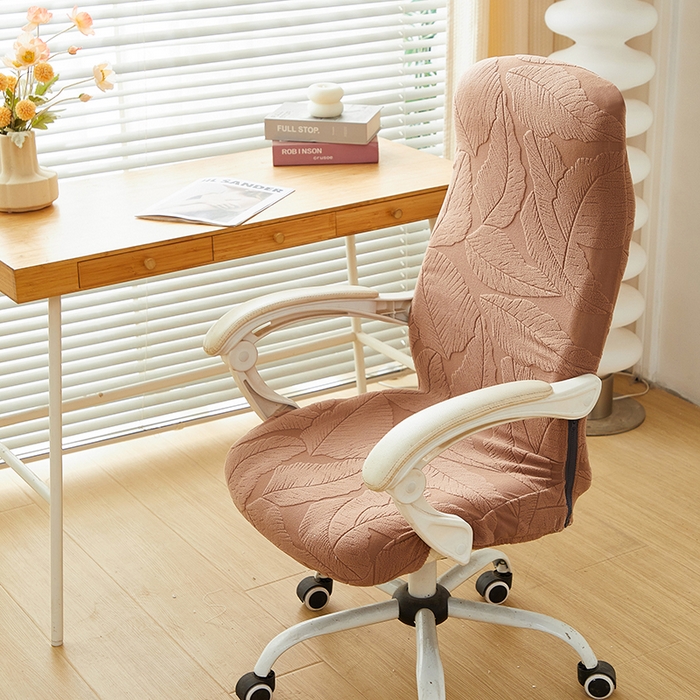 91家纺网 家纺一手货源 找家纺 丝绮鹿 2025新款富贵叶拉链款办公电脑椅套 富贵叶-时尚咖